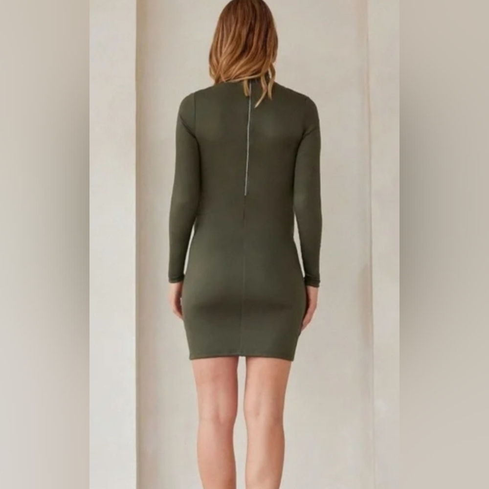 BUMPSUIT Elegant Olive Green Turtleneck Maternity Dress Size L - Picture 3 of 11